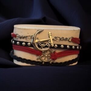 Nautical theme multi strand leather bracelet